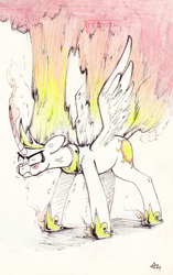 Size: 755x1200 | Tagged: safe, artist:underpable, imported from derpibooru, princess celestia, alicorn, pony, angry, celestia is not amused, female, mare, solo, traditional art, unamused