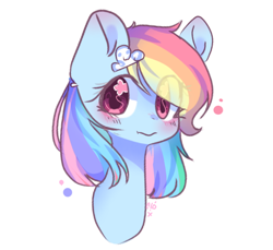 Size: 680x622 | Tagged: safe, artist:windymils, imported from derpibooru, rainbow dash, pegasus, pony, bust, cute, dashabetes, female, hairpin, looking at you, mare, multicolored hair, simple background, solo, white background