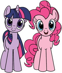 Size: 535x634 | Tagged: safe, artist:princesseninka, imported from derpibooru, pinkie pie, twilight sparkle, pony, black outlines, hugpony poses, simple background, smiling, transparent background