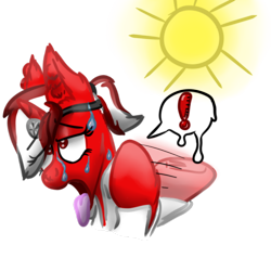 Size: 512x512 | Tagged: safe, artist:hilfigirl, imported from derpibooru, oc, oc only, oc:aescula, color change, doctor, exclamation point, head mirror, hot, panting, simple background, solo, speech bubble, sun, sweat, telegram sticker, transparent background