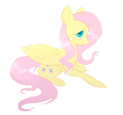 Size: 955x894 | Tagged: safe, artist:wrensw, imported from derpibooru, fluttershy, pegasus, pony, female, looking at you, mare, profile, prone, simple background, smiling, solo, transparent background, wings