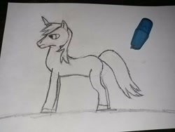 Size: 1024x768 | Tagged: safe, artist:soulcreeper12, imported from derpibooru, oc, oc only, oc:scope sight, pony, unicorn, pencil drawing, side view, sketch, solo, traditional art