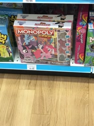 Size: 3024x4032 | Tagged: safe, imported from derpibooru, pinkie pie, rainbow dash, rarity, twilight sparkle, my little pony: the movie, irl, monopoly junior, photo, toys r us