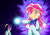 Size: 1180x820 | Tagged: safe, artist:rosemile mulberry, imported from derpibooru, sci-twi, sunset shimmer, twilight sparkle, equestria girls, anime, chibi, clothes, crossover, cute, dragon ball, dragon ball super, glasses, open mouth, shocked, smiling, ultra instinct