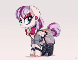 Size: 2600x2000 | Tagged: safe, artist:docwario, imported from derpibooru, oc, oc only, oc:cutie pie, pegasus, pony, clothes, ear piercing, eyeliner, eyeshadow, female, fishnets, goth, makeup, mare, piercing, simple background, solo