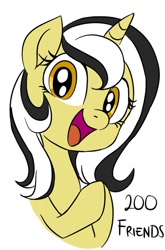 Size: 600x911 | Tagged: safe, artist:emositecc, imported from derpibooru, oc, oc only, oc:color cream, pony, unicorn, clapping, hooves together, looking at you, milestone, simple background, solo, white background