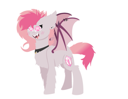 Size: 863x665 | Tagged: safe, artist:deerbutt, imported from derpibooru, oc, oc only, oc:candy quartz, bat pony, collar, cute, fangs, female, mare, piercing, solo