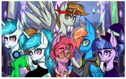 Size: 1024x647 | Tagged: safe, artist:misskitkat2002, imported from derpibooru, oc, oc only, oc:daisy, oc:free fall, oc:harper, oc:roni, oc:shadow light sparkle, oc:spectrum, earth pony, pegasus, pony, unicorn, bandana, clothes, costume, female, male, mare, nightmare night costume, offspring, parent:big macintosh, parent:cheerilee, parent:flash sentry, parent:neon lights, parent:rainbow dash, parent:soarin', parent:twilight sparkle, parent:vinyl scratch, parents:cheerimac, parents:flashlight, parents:soarindash, parents:vinylights, stallion