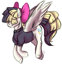 Size: 1395x1444 | Tagged: safe, artist:1an1, imported from derpibooru, songbird serenade, pegasus, pony, my little pony: the movie, bow, clothes, cutie mark, female, flying, hair bow, hair over eyes, mare, simple background, smiling, solo, white background, wings