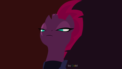 Size: 1920x1080 | Tagged: safe, artist:eightdsegahal, imported from derpibooru, tempest shadow, pony, unicorn, my little pony: the movie, armor, broken horn, clothes, eye scar, eyeshadow, female, gradient background, lidded eyes, lineless, makeup, minimalist, modern art, scar, solo, vector, wallpaper