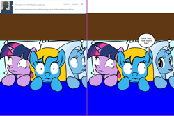 Size: 1204x804 | Tagged: safe, artist:dekomaru, imported from derpibooru, trixie, twilight sparkle, oc, oc:internet explorer, pony, tumblr:ask twixie, ask, browser ponies, female, internet explorer, lesbian, shipping, tumblr, twixie, wavy mouth