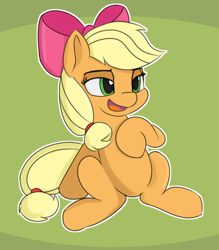 Size: 750x857 | Tagged: safe, artist:treekickerdraws, imported from derpibooru, applejack, earth pony, pony, apple bloom's bow, bow, female, hair bow, mare, solo