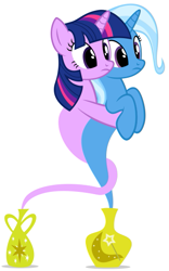 Size: 351x561 | Tagged: safe, artist:navitaserussirus, imported from derpibooru, trixie, twilight sparkle, genie, asktwixiegenies, cropped, female, geniefied, lesbian, shipping, simple background, twixie, white background