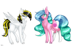 Size: 5410x3376 | Tagged: safe, artist:cat-chai, imported from derpibooru, oc, oc only, oc:silver ice, oc:sugar swirl, pegasus, pony, unicorn, female, high res, mare, simple background, transparent background