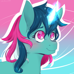 Size: 2000x2000 | Tagged: safe, artist:silbersternenlicht, imported from derpibooru, fizzy, pony, unicorn, ear fluff, female, g1, glowing horn, mare, smiling, solo