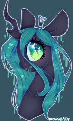 Size: 2399x3966 | Tagged: safe, artist:bunxl, imported from derpibooru, queen chrysalis, changeling, changeling queen, crown, female, glowing eyes, jewelry, looking at you, regalia, simple background, solo