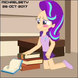 Size: 3500x3500 | Tagged: safe, artist:michaelsety, imported from derpibooru, starlight glimmer, human, uncommon bond, blushing, book, humanized, scene interpretation