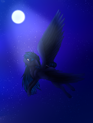 Size: 3000x4000 | Tagged: safe, artist:maximpy, artist:popcornhorns, deleted from derpibooru, imported from derpibooru, oc, oc only, oc:aurora, pegasus, pony, flying, high res, light from the heavens, moon, night, solo