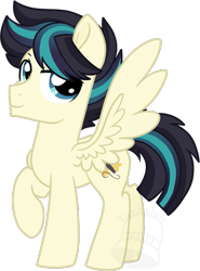 Size: 517x700 | Tagged: safe, alternate version, artist:tambelon, imported from derpibooru, oc, oc only, oc:showtune, pegasus, pony, my little pony: the movie, magical lesbian spawn, male, offspring, parent:coloratura, parent:songbird serenade, parents:colorenade, simple background, solo, stallion, transparent background, watermark