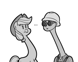 Size: 1280x1024 | Tagged: safe, artist:doodling-is-magic, imported from derpibooru, applejack, ..., crossover, engineer, grayscale, long neck, meme, monochrome, nope.avi, simple background, team fortress 2, white background