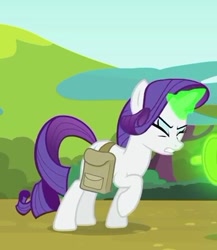Size: 387x445 | Tagged: safe, imported from derpibooru, screencap, rarity, pony, unicorn, inspiration manifestation, season 4, cropped, eyes closed, female, glowing horn, horn, inspirarity, possessed, saddle bag, solo