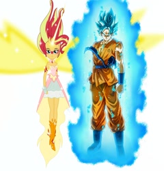 Size: 1034x1076 | Tagged: safe, imported from derpibooru, sunset shimmer, equestria girls, crossover, daydream shimmer, dragon ball, dragon ball super, dragon ball z, goku, gonset, son goku, super saiyan blue