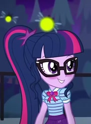 Size: 500x683 | Tagged: safe, imported from derpibooru, screencap, sci-twi, twilight sparkle, equestria girls, equestria girls series, star crossed, blushing, clothes, cropped, cute, female, geode of telekinesis, glasses, ponytail, skirt, smiling, solo, twiabetes