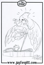 Size: 800x1163 | Tagged: safe, artist:jay fosgitt, imported from derpibooru, oc, oc only, oc:der, griffon, male, micro, mousetrap, solo
