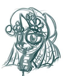 Size: 896x1077 | Tagged: safe, artist:catlion3, imported from derpibooru, oc, oc only, oc:redelina, dia de los muertos, etc, flower, flower in hair, looking at you, monochrome, simple background, smiling, white background