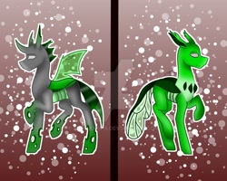 Size: 900x720 | Tagged: safe, artist:mlpfan1415, imported from derpibooru, oc, oc only, changedling, changeling, duality, green changeling, raised hoof, signature, solo, watermark