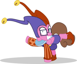 Size: 1024x851 | Tagged: safe, artist:mlp-trailgrazer, imported from derpibooru, oc, oc only, oc:crescendo heart, oc:crescendo hearts, pegasus, pony, clothes, costume, darkwing duck, female, glasses, jester, mare, nightmare night costume, quackerjack, ruff (clothing), simple background, solo