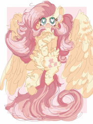 Size: 768x1024 | Tagged: safe, artist:cutebeerfloat, artist:supernoncutie, imported from derpibooru, fluttershy, pegasus, pony, belly fluff, cheek fluff, chest fluff, ear fluff, female, fluffershy, fluffy, heart eyes, hoof fluff, hooves to the chest, leg fluff, looking up, solo, spread wings, wing fluff, wingding eyes, wings