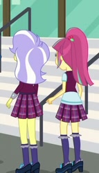 Size: 286x501 | Tagged: safe, imported from derpibooru, screencap, sour sweet, upper crust, equestria girls, friendship games, clothes, cropped, crystal prep academy uniform, female, high heels, pleated skirt, ponytail, rear view, school uniform, shoes, skirt, socks