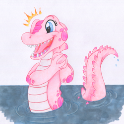 Size: 1006x1000 | Tagged: safe, artist:foxxy-arts, imported from derpibooru, pinkie pie, alligator, female, solo, species swap, traditional art