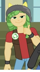 Size: 305x552 | Tagged: safe, imported from derpibooru, screencap, sandalwood, equestria girls, friendship games, background human, cropped, looking at you, male, smiling, solo, thumbs up