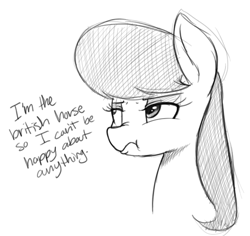 Size: 544x514 | Tagged: safe, artist:anearbyanimal, imported from derpibooru, octavia melody, earth pony, pony, bust, dialogue, eyeshadow, female, grumpy, makeup, mare, monochrome, scrunchy face, simple background, solo, white background