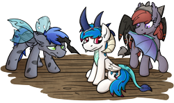 Size: 3328x1985 | Tagged: safe, artist:moemneop, imported from derpibooru, oc, oc only, oc:kami, oc:lukida, oc:prince rigel, bat pony, pegasus, pony, changeling costume, clothes, costume, dragon costume, female, lukami, male, mare, nightmare night costume, simple background, stallion, transparent background