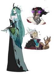 Size: 1046x1437 | Tagged: safe, artist:inspectorvalvert, imported from derpibooru, discord, king sombra, queen chrysalis, human, humanized