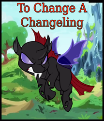 Size: 660x768 | Tagged: safe, artist:esmeia, imported from derpibooru, pharynx, changeling, to change a changeling, angry, changeling hive, curved horn, fangs, male, solo, title card