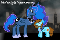 Size: 587x392 | Tagged: safe, artist:grapefruitface1, imported from derpibooru, princess luna, oc, oc:electric light, oc:electric light (jeff lynne pony), alicorn, pegasus, pony, anatomically incorrect, comforting, complex background, dream, dream walker luna, electric light orchestra, elo, equestria light orchestra, female, hold on tight, implied shipping, incorrect leg anatomy, jeff lynne, male, mare, music, musician, parody, science fiction, song reference, stallion, steampunk, time travel