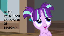 Size: 1280x720 | Tagged: safe, edit, edited screencap, imported from derpibooru, screencap, starlight glimmer, uncommon bond, female, filly, filly starlight glimmer, solo, text, younger