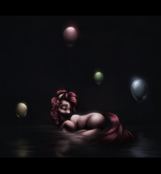 Size: 1500x1620 | Tagged: safe, artist:ventious, imported from derpibooru, pinkie pie, earth pony, pony, balloon, eyes closed, female, sad, solo