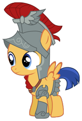 Size: 2167x3182 | Tagged: safe, artist:maretrick, imported from derpibooru, flash magnus, flash sentry, pony, ancestors, armor, clothes, colt, colt flash sentry, costume, cute, descendant, diasentres, foal, helmet, karol jankiewicz, male, polish, simple background, smiling, solo, spread wings, transparent background, voice actor joke, wings, younger