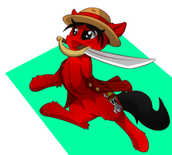 Size: 2777x2495 | Tagged: safe, artist:whyena, imported from derpibooru, pony, crossover, hat, monkey d luffy, monkey d. luffy, mouth hold, one piece, ponified, simple background, solo, sword, transparent background, weapon