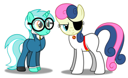 Size: 12157x7425 | Tagged: safe, artist:dashiesparkle, artist:dashiesparkle edit, artist:skie-vinyl, edit, imported from derpibooru, vector edit, bon bon, lyra heartstrings, sweetie drops, absurd resolution, clothes, cosplay, costume, danger mouse, eyepatch, glasses, parody, penfold, secret agent sweetie drops, shoes, simple background, transparent background, vector