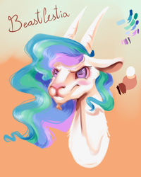 Size: 2000x2500 | Tagged: safe, artist:leolevahn, imported from derpibooru, princess celestia, goat, bust, female, goatified, goatlestia, majestic as fuck, solo, species swap