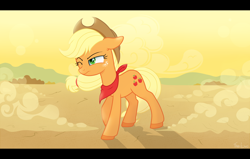 Size: 2520x1600 | Tagged: safe, artist:tina-de-love, imported from derpibooru, applejack, earth pony, pony, bandana, cowboy hat, desert, female, freckles, hat, mare, one eye closed, scenery, solo, stetson, widescreen