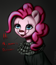 Size: 1913x2225 | Tagged: safe, artist:deltahedgehog, imported from derpibooru, pinkie pie, earth pony, pony, bust, clown, creepy, female, it, looking at you, mare, pennywise, pinkiewise, portrait, smiling