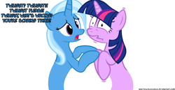 Size: 1052x541 | Tagged: safe, artist:navitaserussirus, imported from derpibooru, trixie, twilight sparkle, asktwixiegenies, cropped, female, lesbian, shipping, twixie