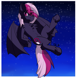 Size: 1353x1376 | Tagged: safe, artist:starrypallet, imported from derpibooru, oc, oc only, oc:lilac mist, bat pony, pony, flying, night, simple background